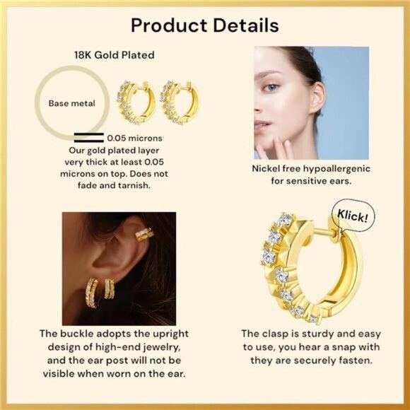 Silver Cubic Zirconia Huggie Hoop Earrings – Textured Stud & Sparkle Design - Picture 5 of 5